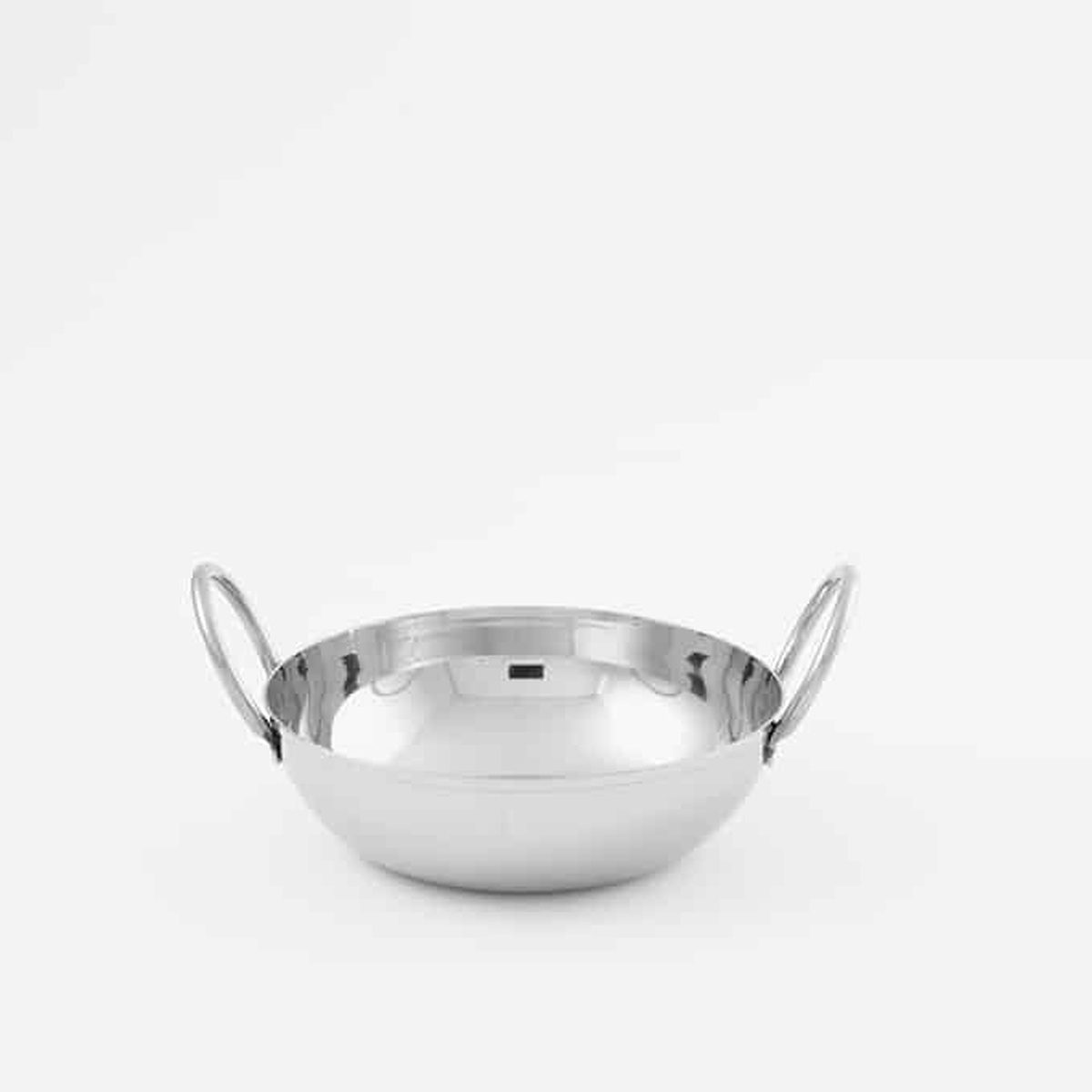American Metalcraft BD45 16 oz stainless steel balti dish with dual handles on white background