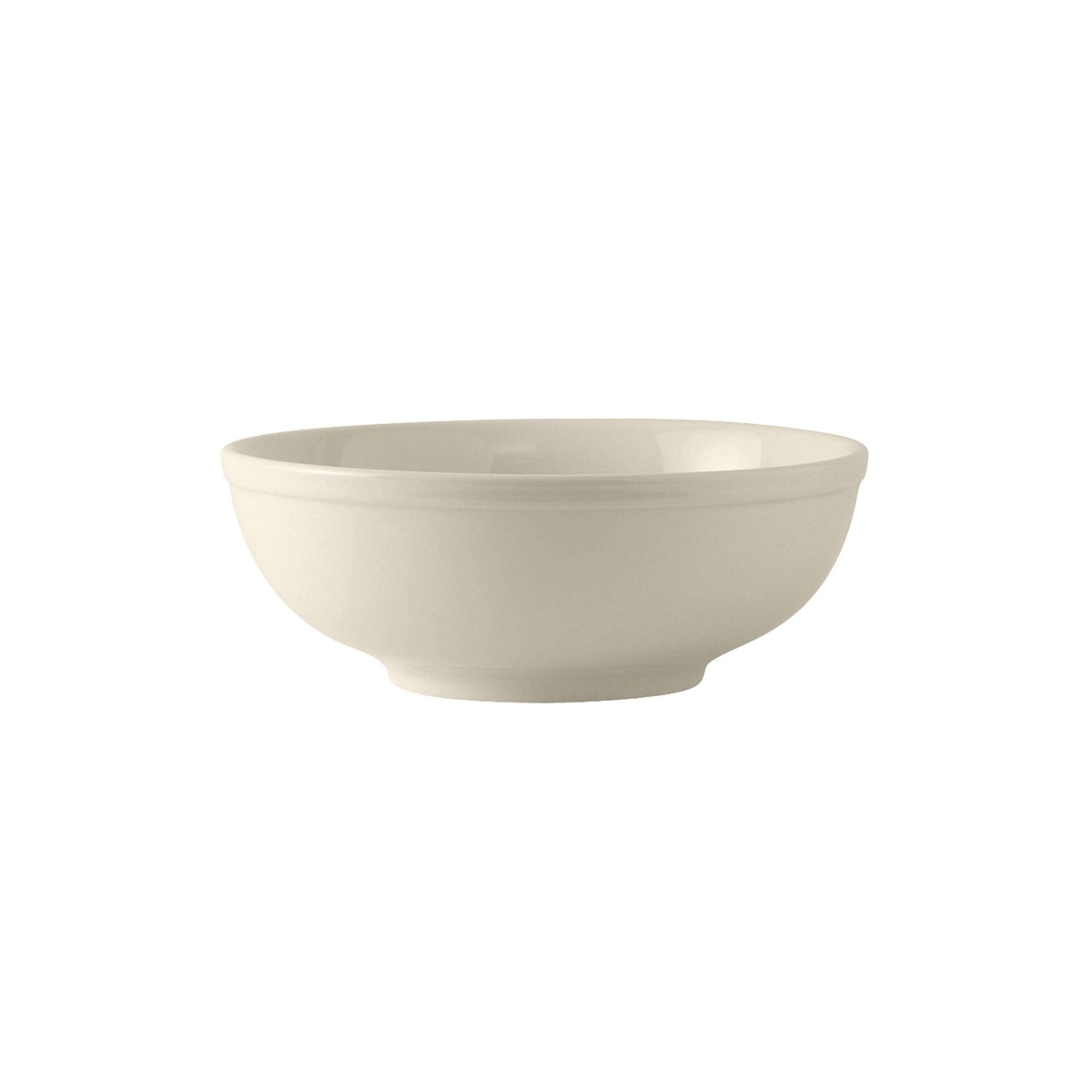 Tuxton eggshell menudo salad bowl, alternate angle showing wide rim and glossy interior