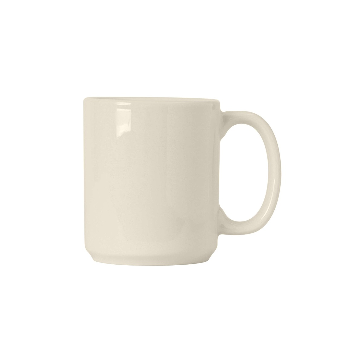 Tuxton BEM-1202 12 oz. Eggshell C-Handle Mug in glossy vitrified china with a classic C-handle