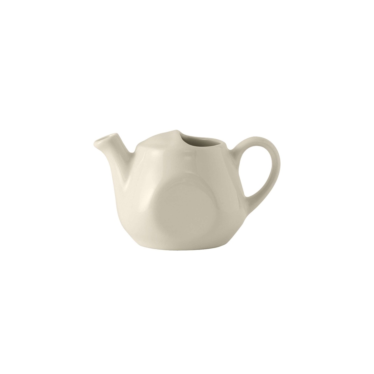 Tuxton eggshell vitrified china lidless tea pot, angled three-quarter view on white background