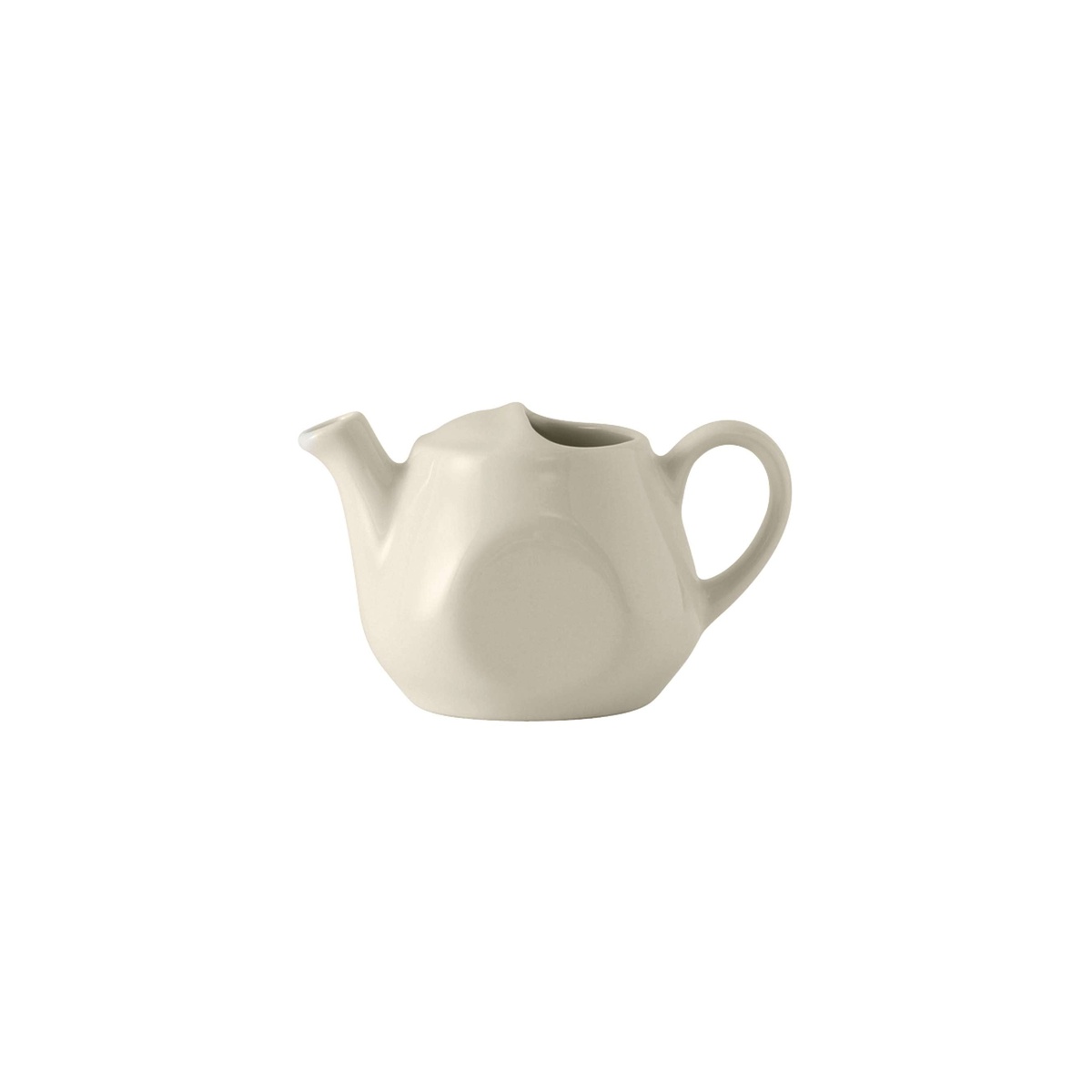 Tuxton BET-1001 eggshell vitrified china 10 oz lidless tea pot, side view on white background
