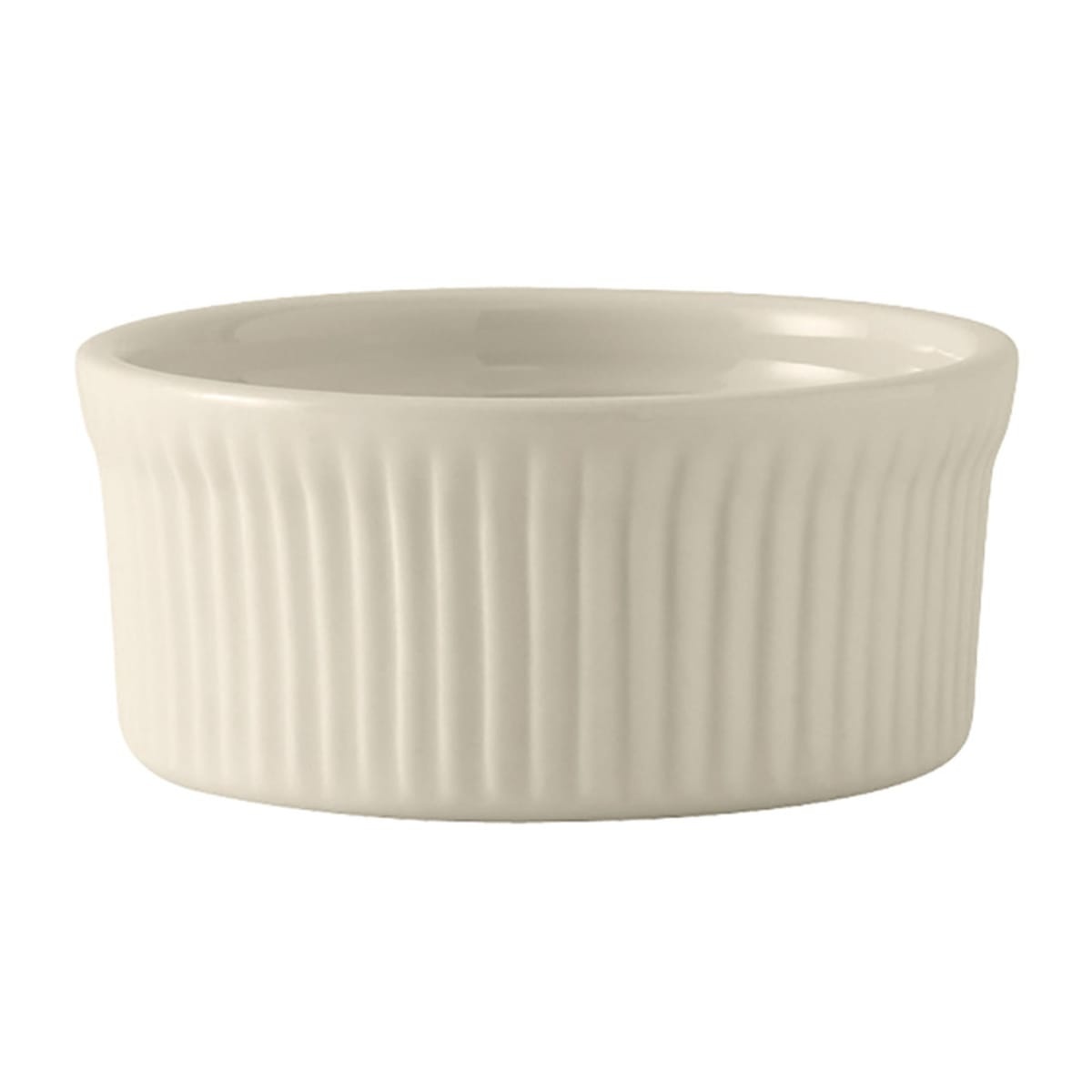 Tuxton BEX-1002 10 oz round fluted ceramic souffle dish in American White eggshell finish