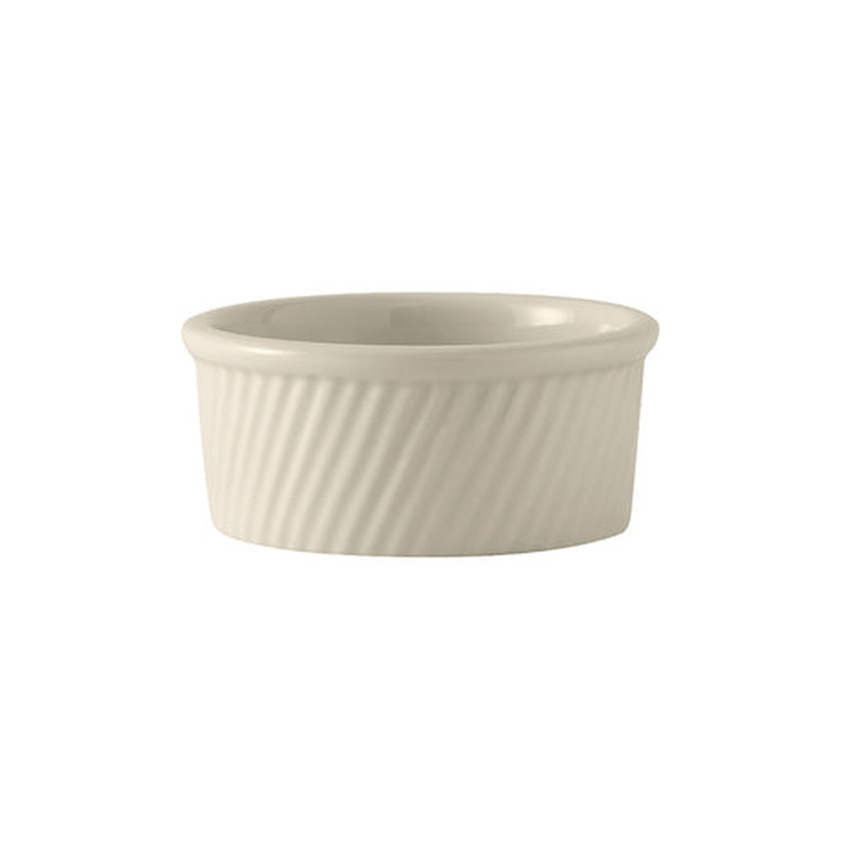 Tuxton BEX-1604 eggshell swirl souffle dish overhead angle view