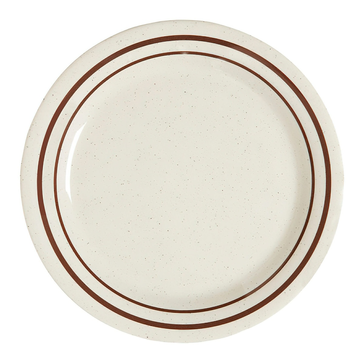 G.E.T. Enterprises BF-060-U 6.25-inch round melamine plate with ivory speckled base and dual brown rim bands