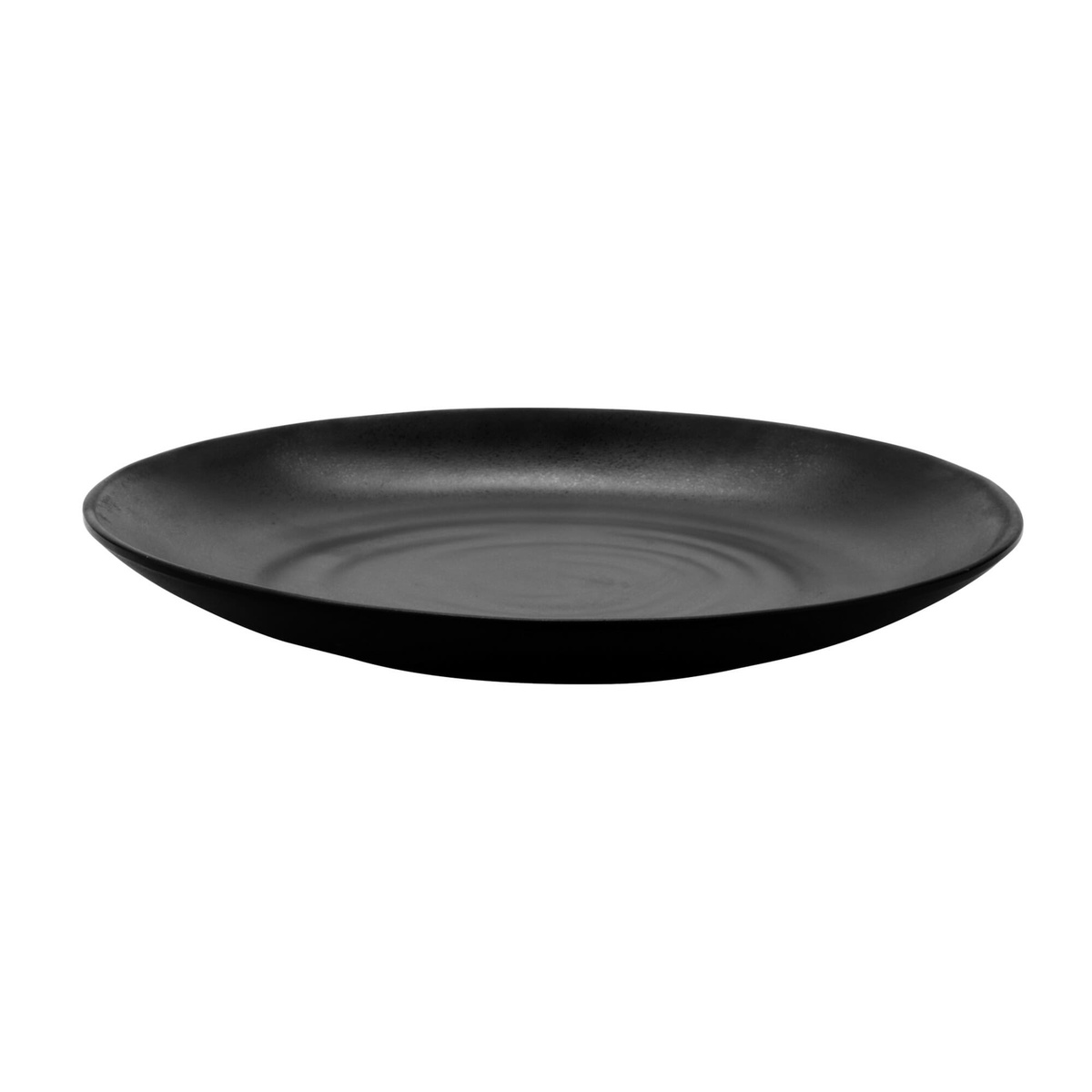 Side profile view of G.E.T. Enterprises BF-10-BK Nara black melamine plate showing rim height and plate depth