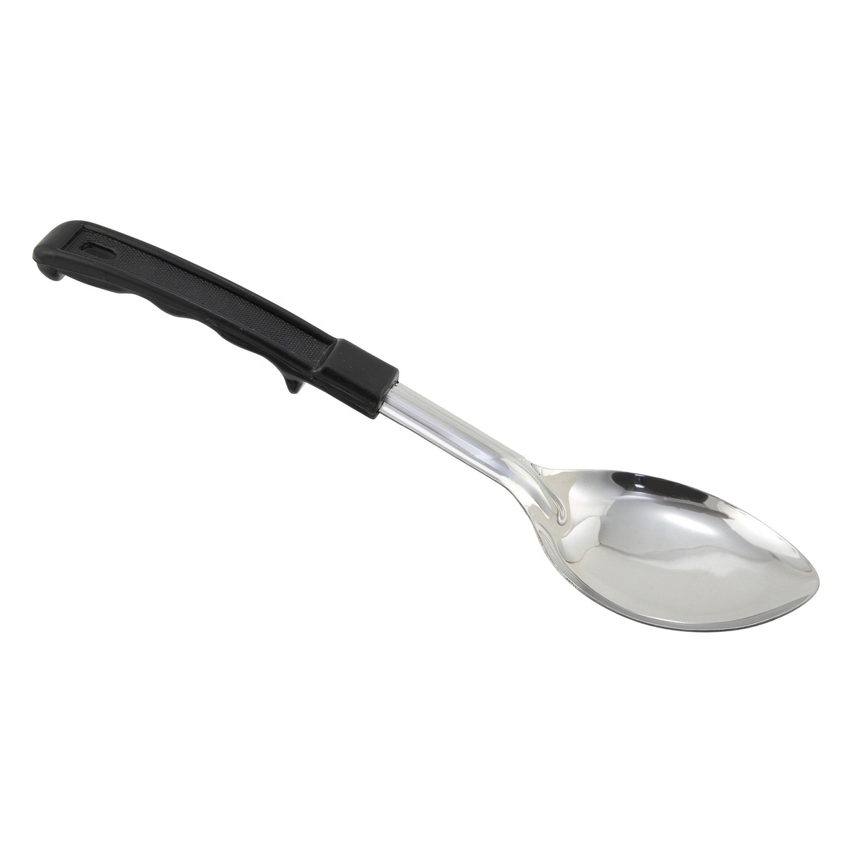 Winco BHON-11 11-inch solid stainless steel basting spoon with black ABS stop-hook handle