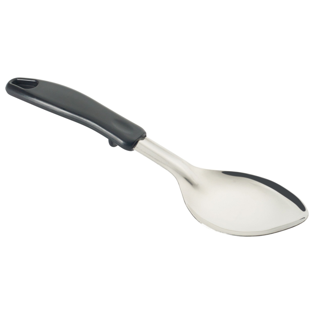 Winco BHOP-11 11-inch solid stainless steel basting spoon with black polypropylene handle and stop-hook