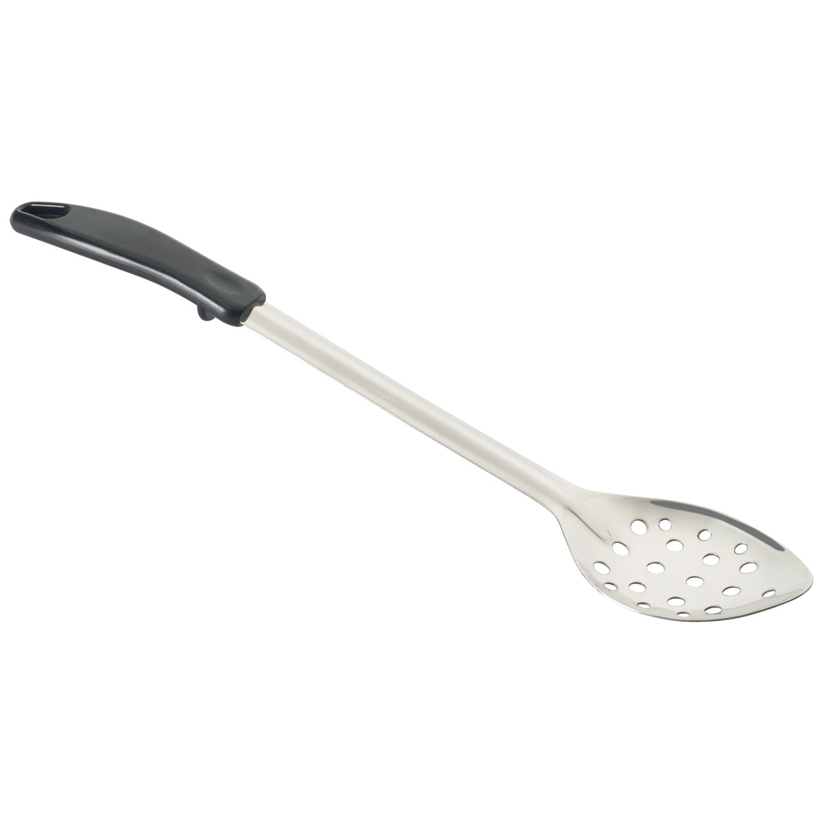 Winco BHPP-15 15-inch perforated basting spoon with black polypropylene stop-hook handle and stainless steel bowl