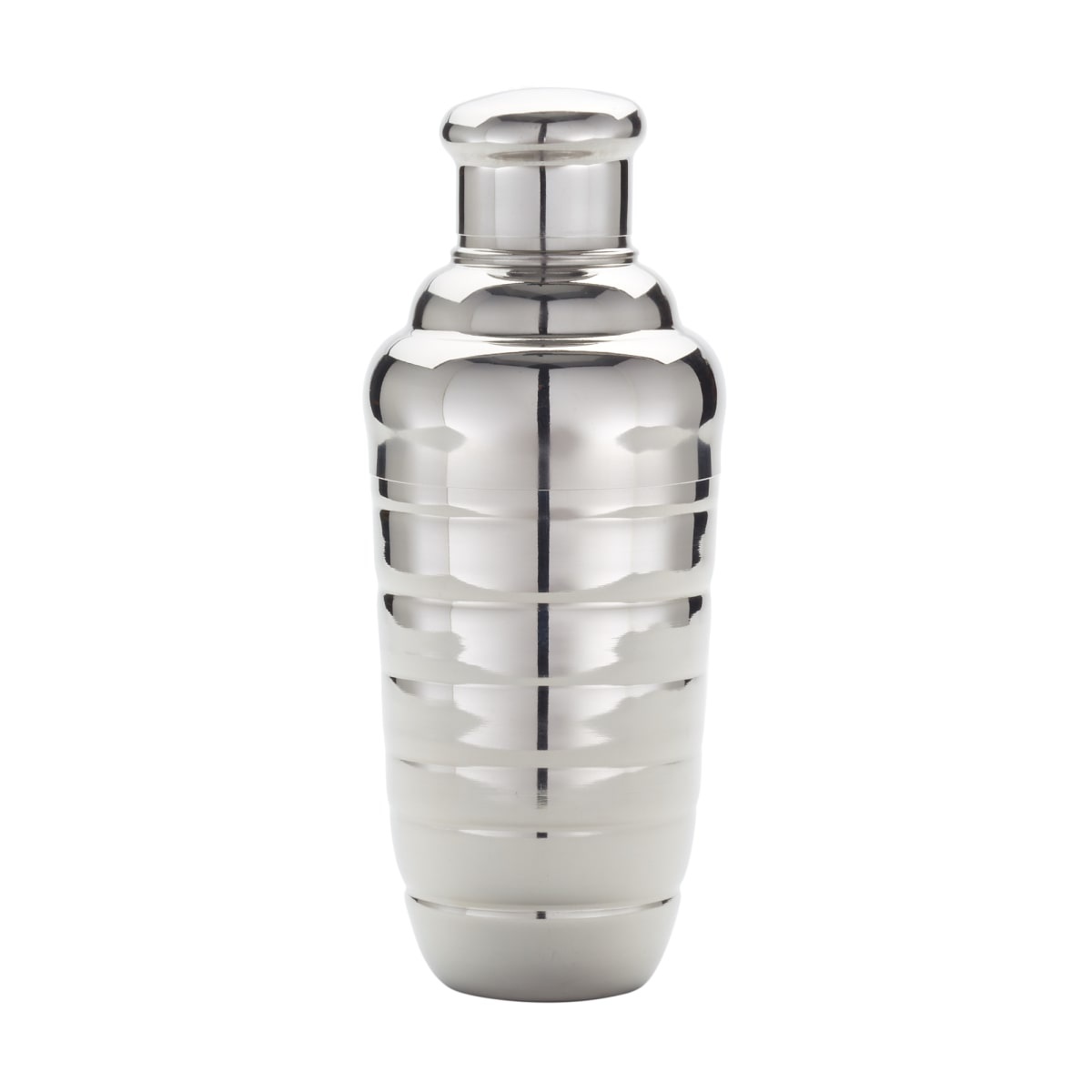 American Metalcraft BHS124 stainless steel beehive cocktail shaker with mirror finish, assembled with jigger cap on top