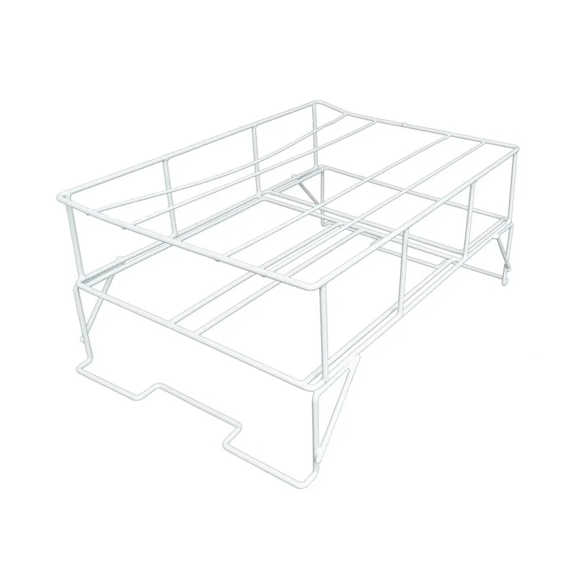 Excellence BK0000063 white epoxy-coated wire gelato pan holder, angled top view showing three pan slots
