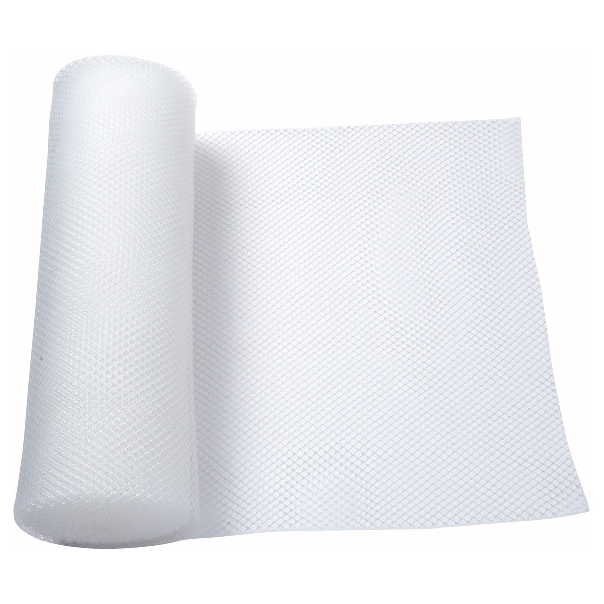 Winco BL-240C clear plastic mesh bar liner roll partially unrolled showing open weave texture