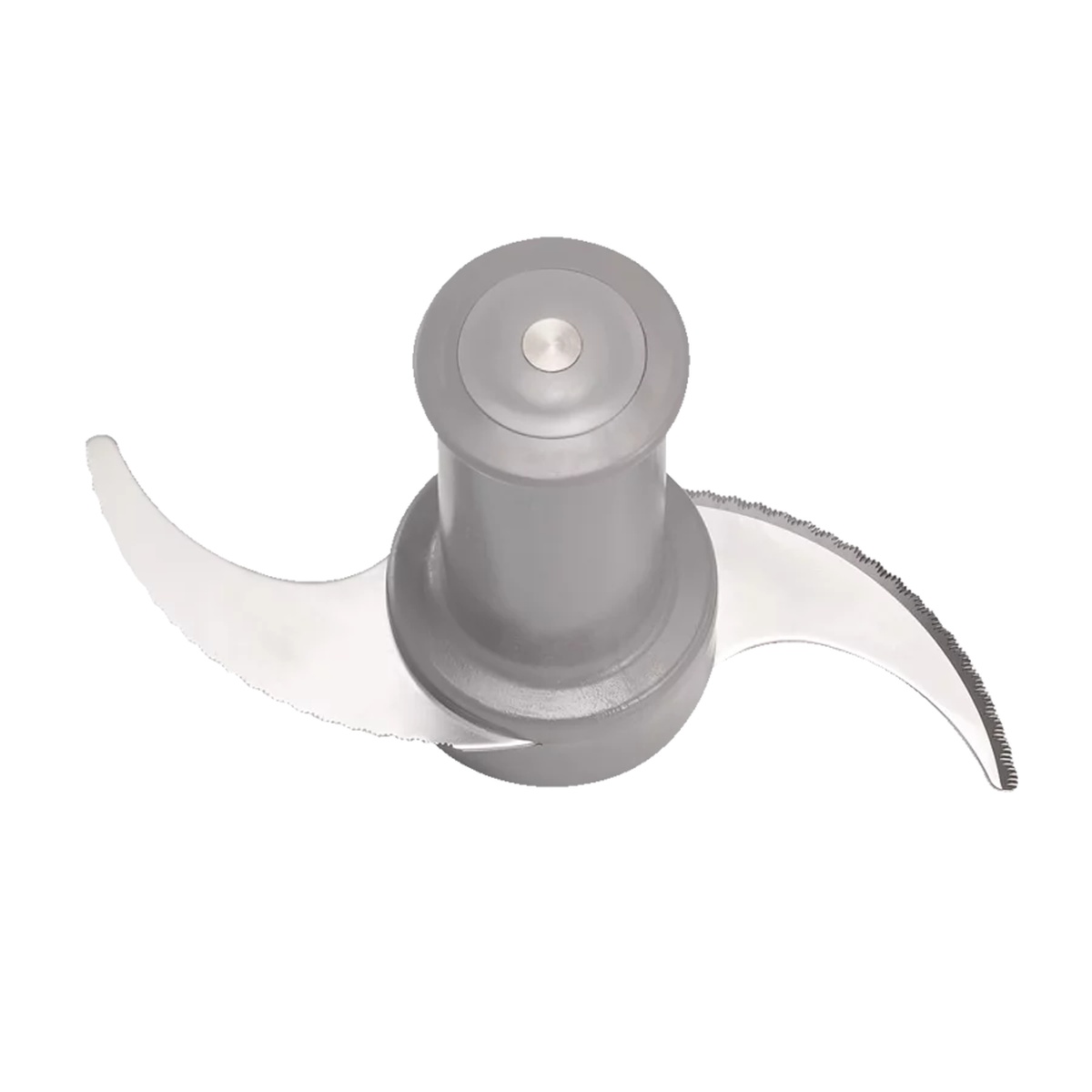 Two fine serrated stainless steel blade assembly for homogeneous processing