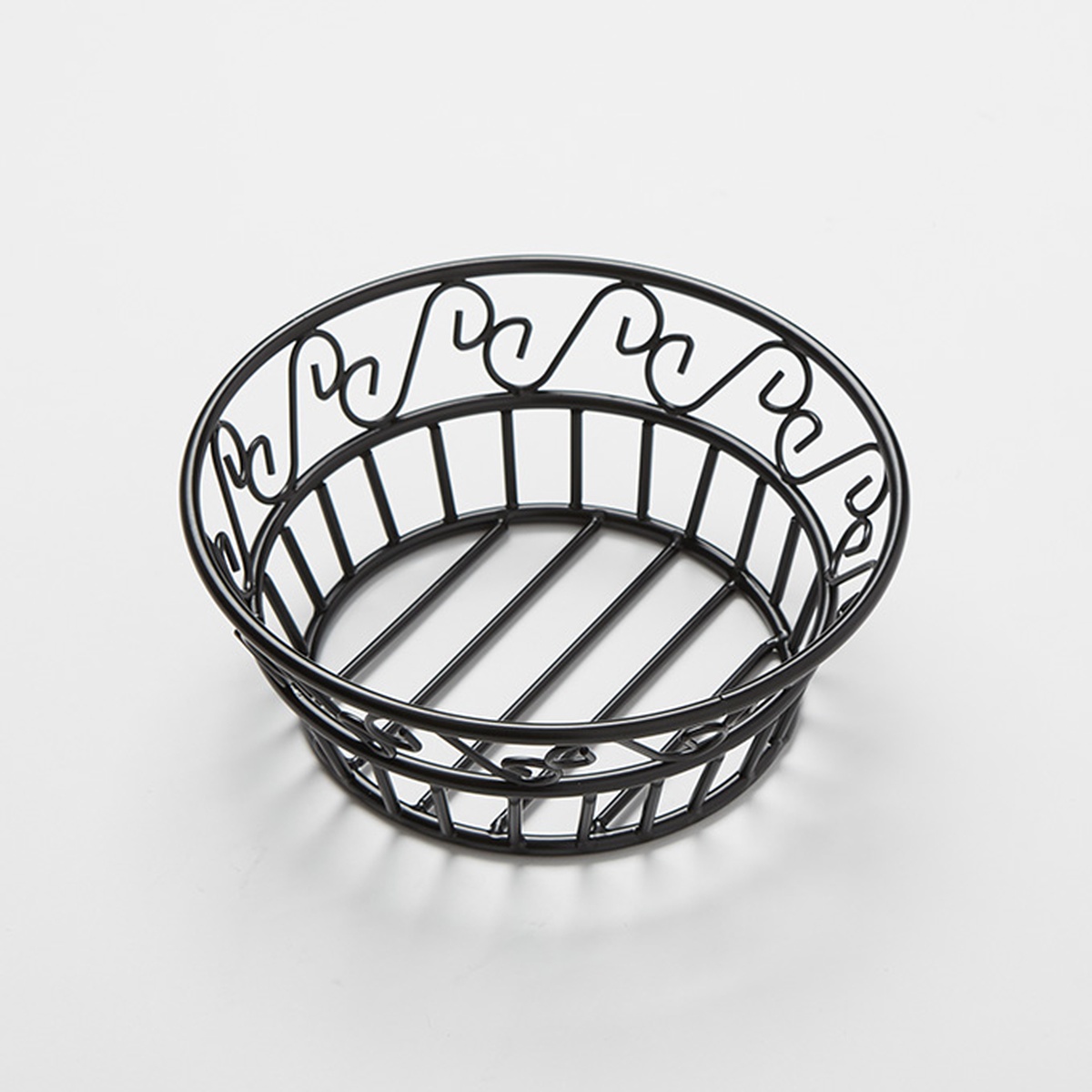 American Metalcraft BLSB80 black wrought iron round scroll bread basket, 8-inch diameter