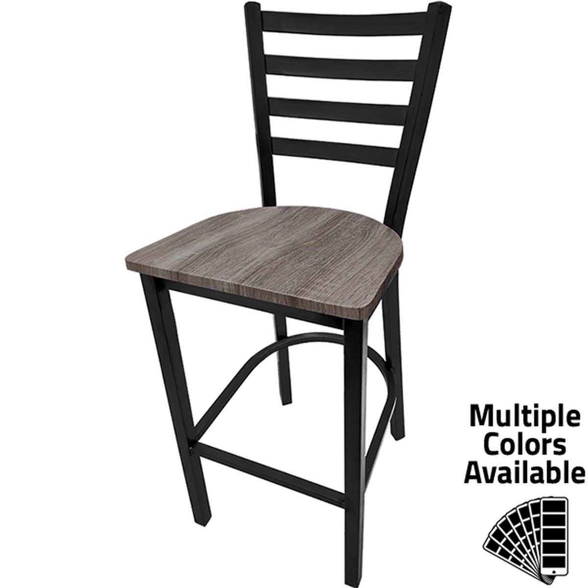 BM-234 Standard Ladderback Barstool with black powder coat frame and wood-look seat