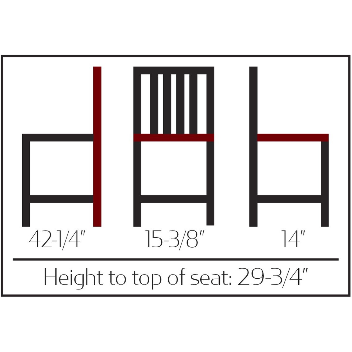 BM-252-ALM barstool dimension diagram showing 42-1/4 inch height, 15-3/8 inch width, 14 inch depth, and 29-3/4 inch seat height