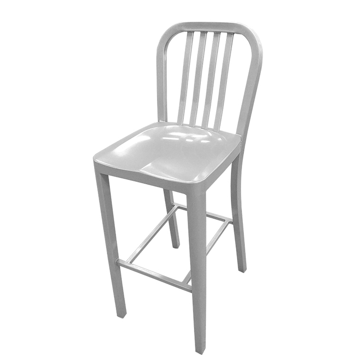 Oak Street BM-252-ALM Navy Series aluminum bar stool with vertical slat back and brushed silver finish
