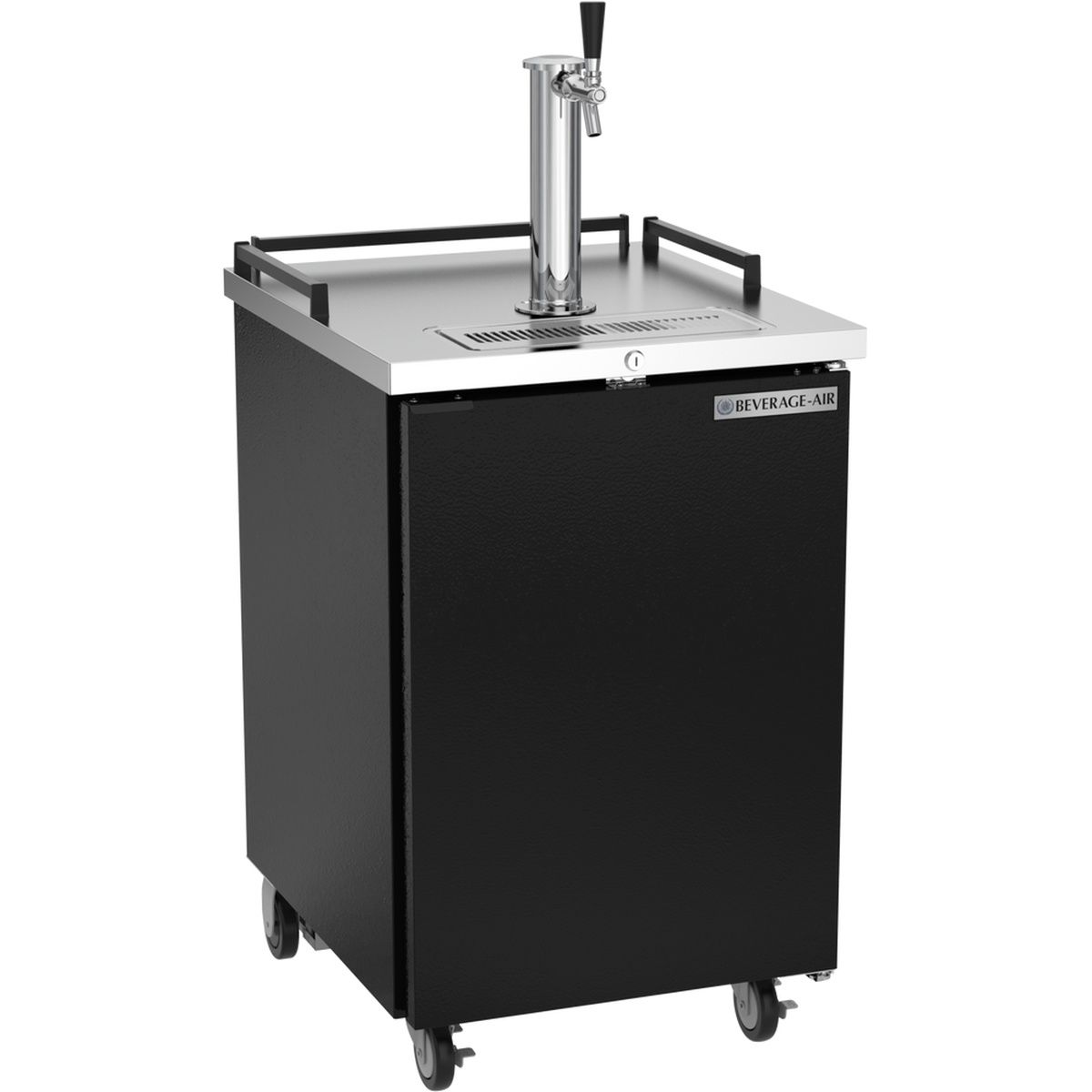 Beverage-Air BM23HC-B black bar mobile with stainless top and single draft tower
