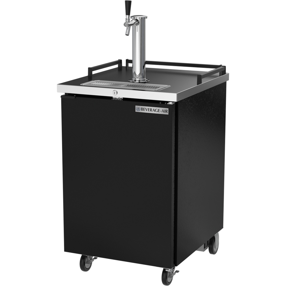 Front view of Beverage-Air BM23HC-B black bar mobile on casters with stainless top