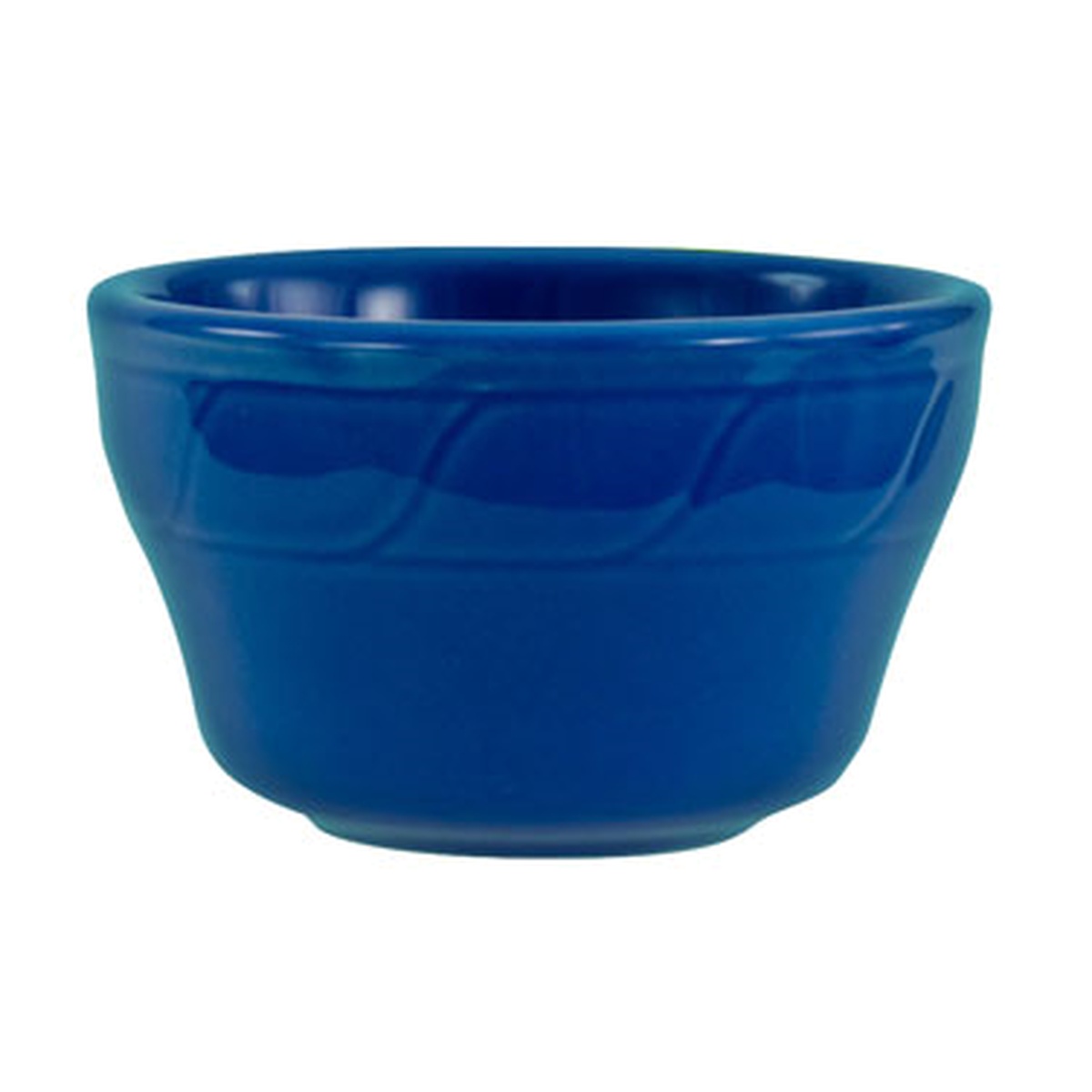 Crestware BP12 Bay Pointe 8 oz. vitrified ceramic bouillon cup in dark blue with embossed narrow rim body