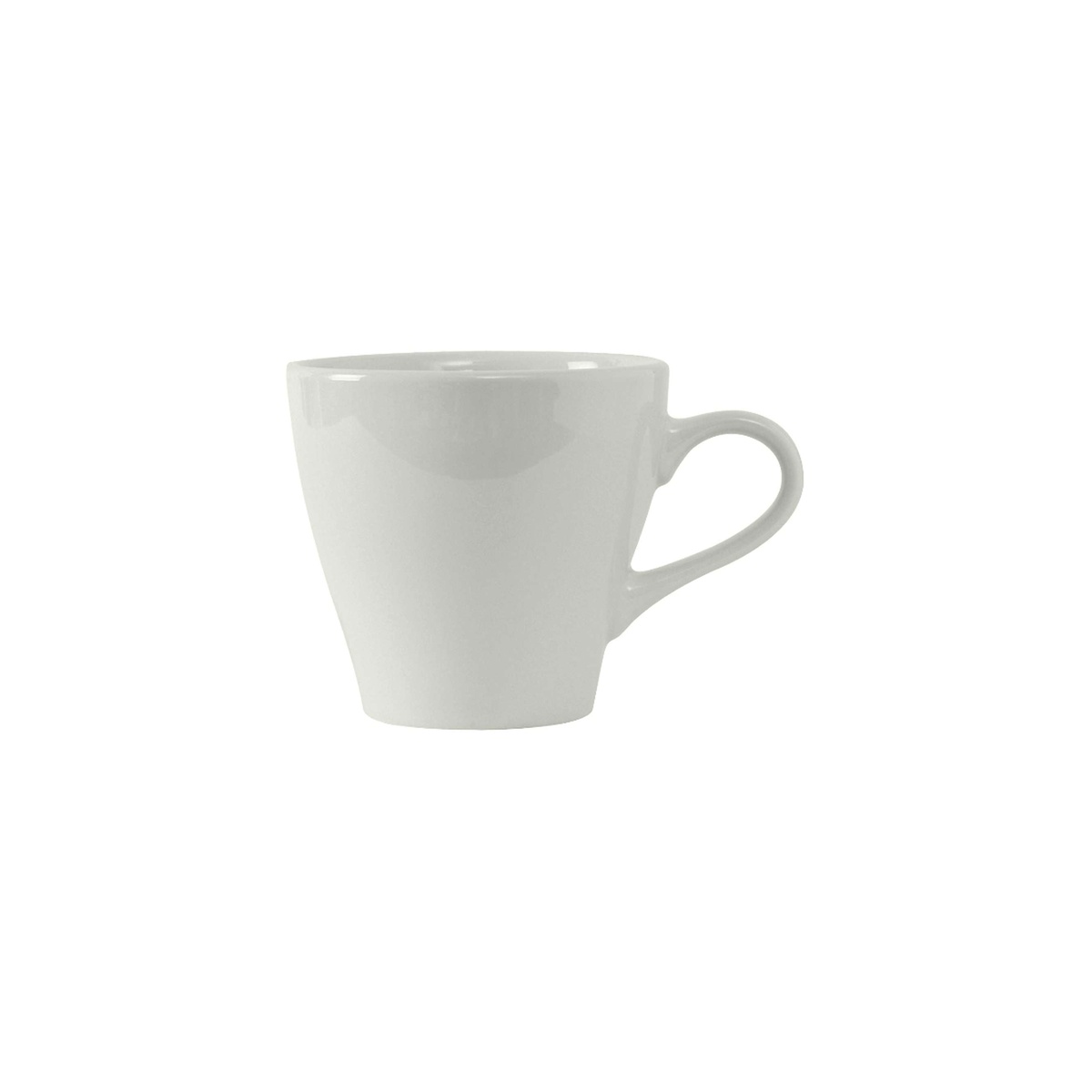 Tuxton BPF-1608 16 oz porcelain white Europa cappuccino mug, side profile view