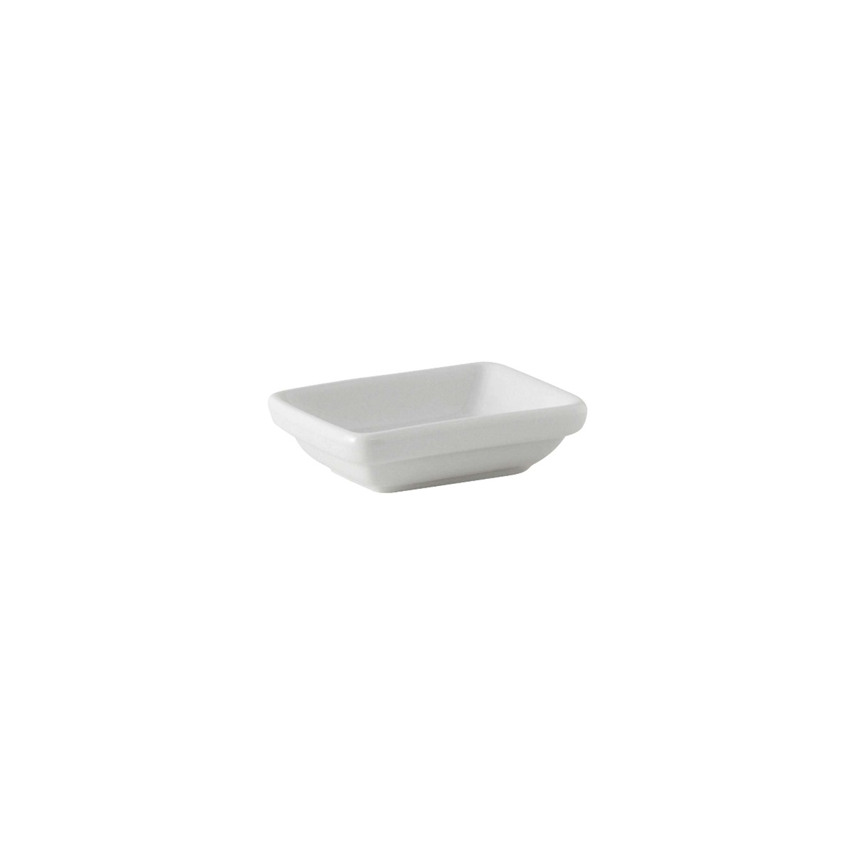 Tuxton BPZ-033B 2 oz porcelain white rectangular sauce dish, product on white background