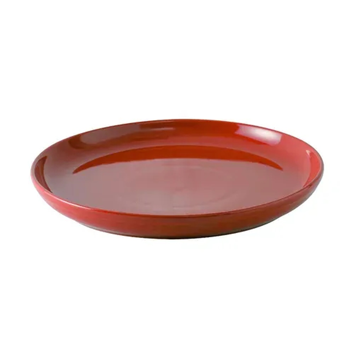 Tuxton BQA-1315 13-1/8 inch round cayenne red ceramic pizza serving plate with rolled edge