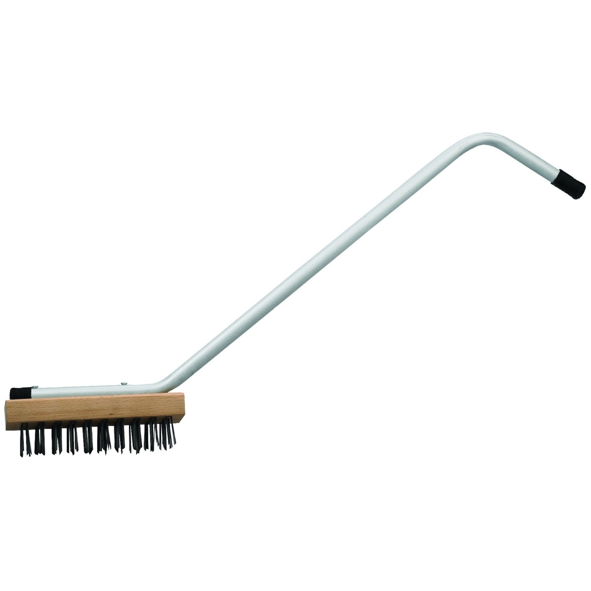 Winco BR-31 commercial broiler wire brush with beechwood head and bent zinc-plated iron handle