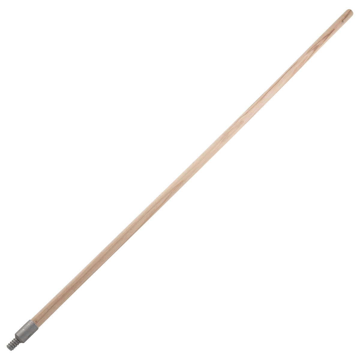 Winco BR-60W 55-inch wooden broom handle with threaded metal tip on white background