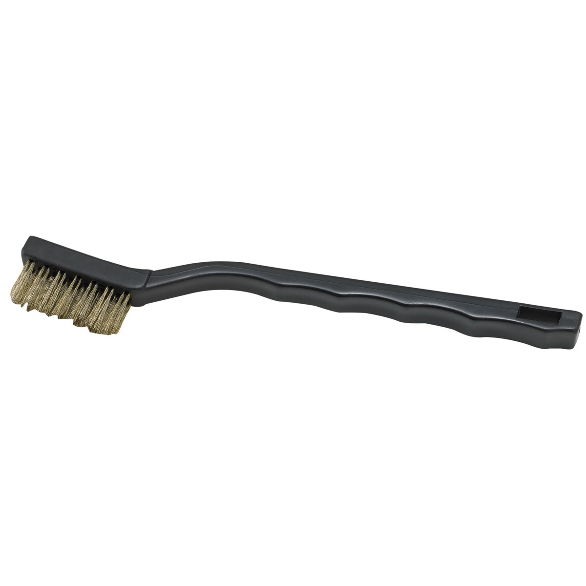Winco BR-7B 7-inch mini utility brush with brass wire bristles and black plastic handle