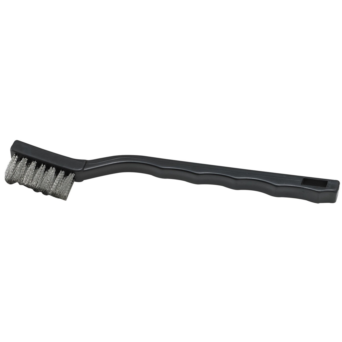 Winco BR-7S 7-inch mini utility brush with stainless steel wire bristles and black plastic handle