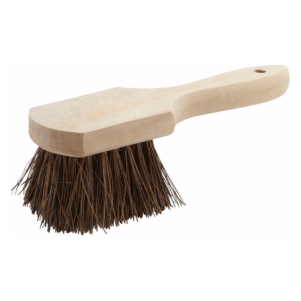 Winco BRP-10 10-inch pot brush with smooth wooden handle and dense brown coir bristles