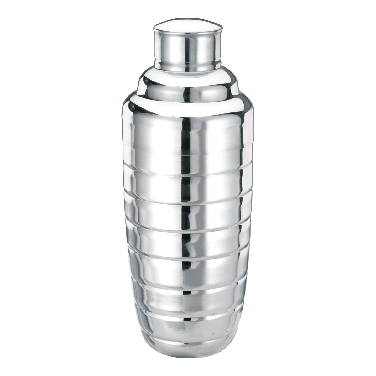 Winco BS-3B 24 oz polished stainless steel beehive cocktail shaker set with ribbed body design