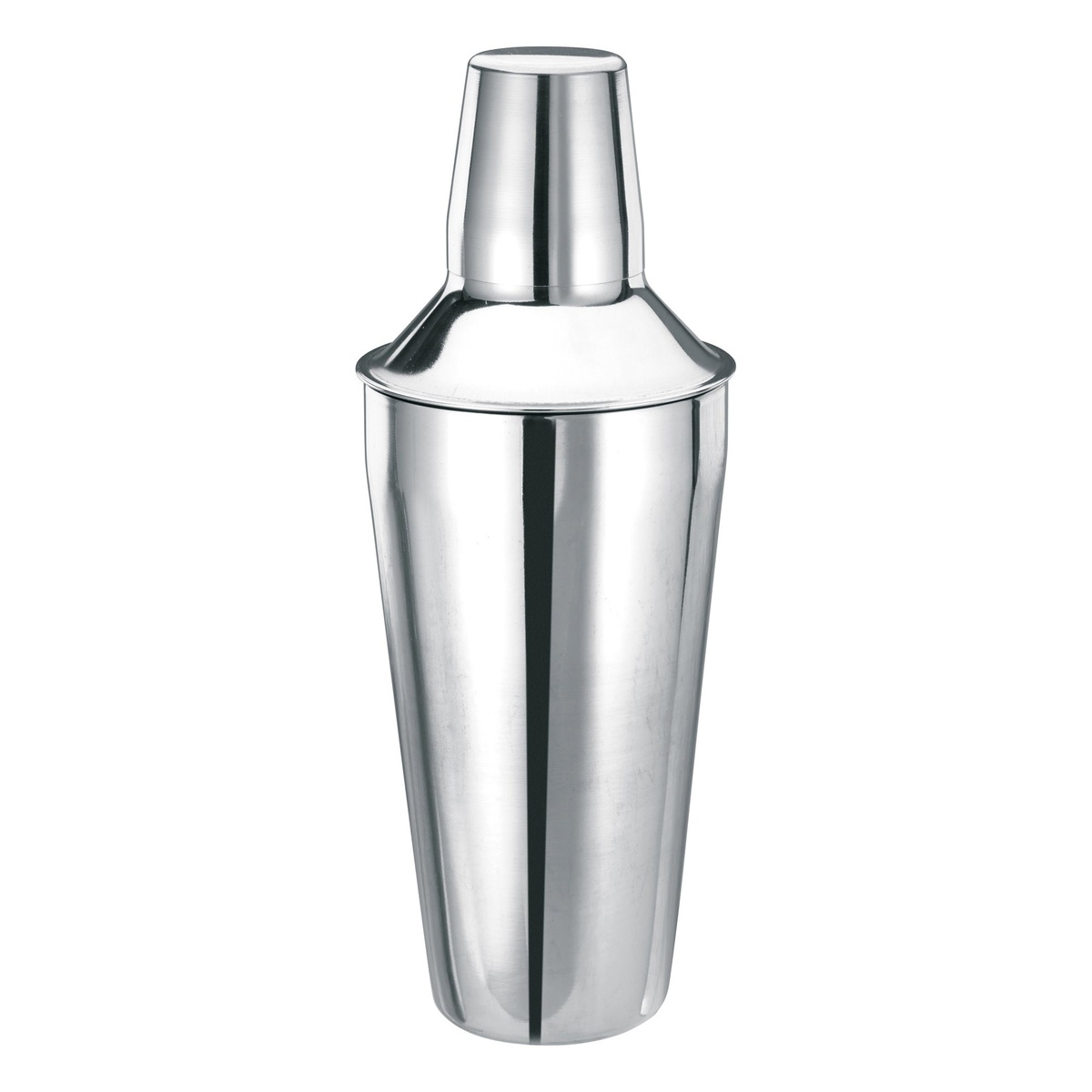 Winco BS-3P 28 oz stainless steel classic cocktail shaker set with cap and strainer