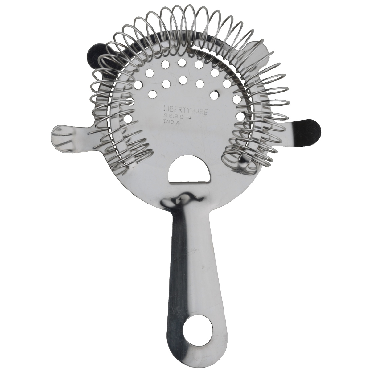Libertyware BS4P stainless steel four-prong bar strainer with coil spring and handle