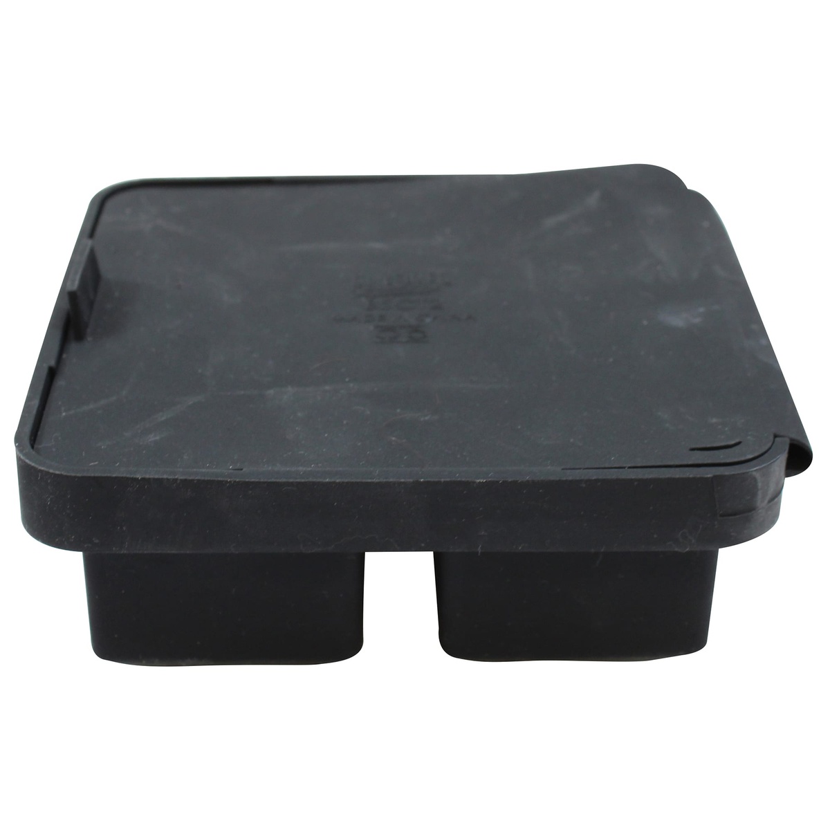 Tablecraft BSCT2 black silicone ice cube tray with lid closed, side profile view