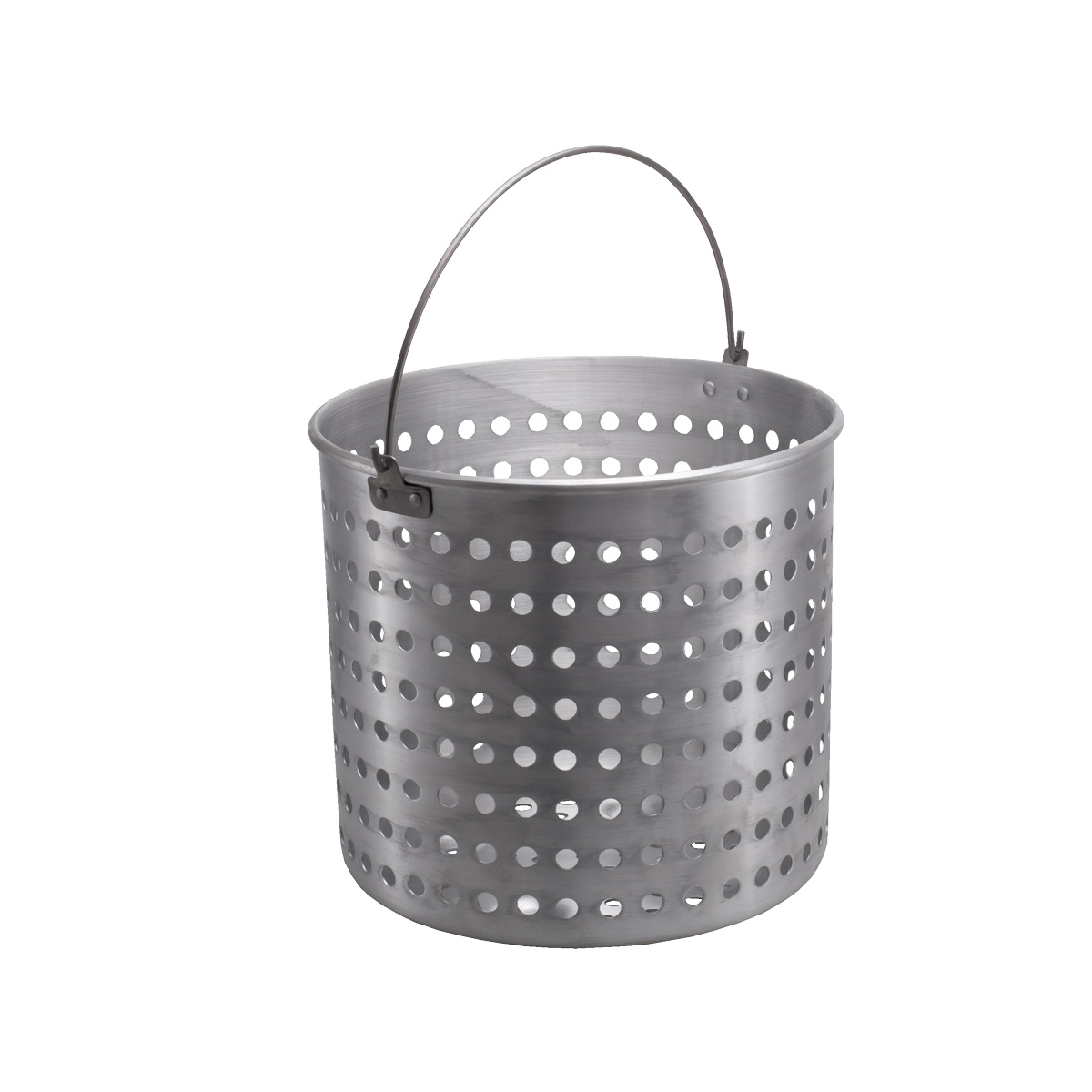 Libertyware BSK40 40-quart round aluminum steamer basket with perforated sides and pivoting wire handle