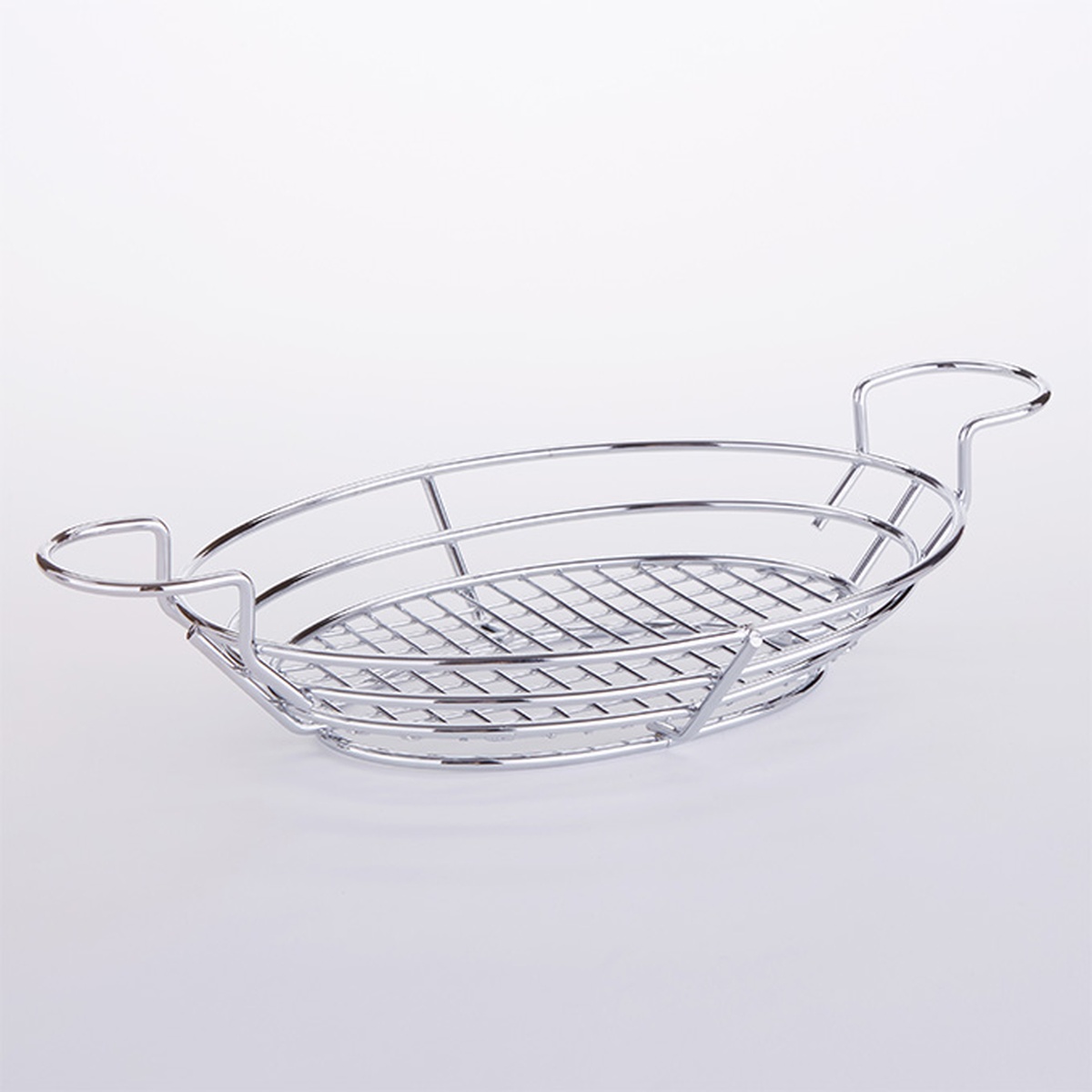 American Metalcraft BSKC118 chrome oval wire basket with mesh bottom and two built-in ramekin holders