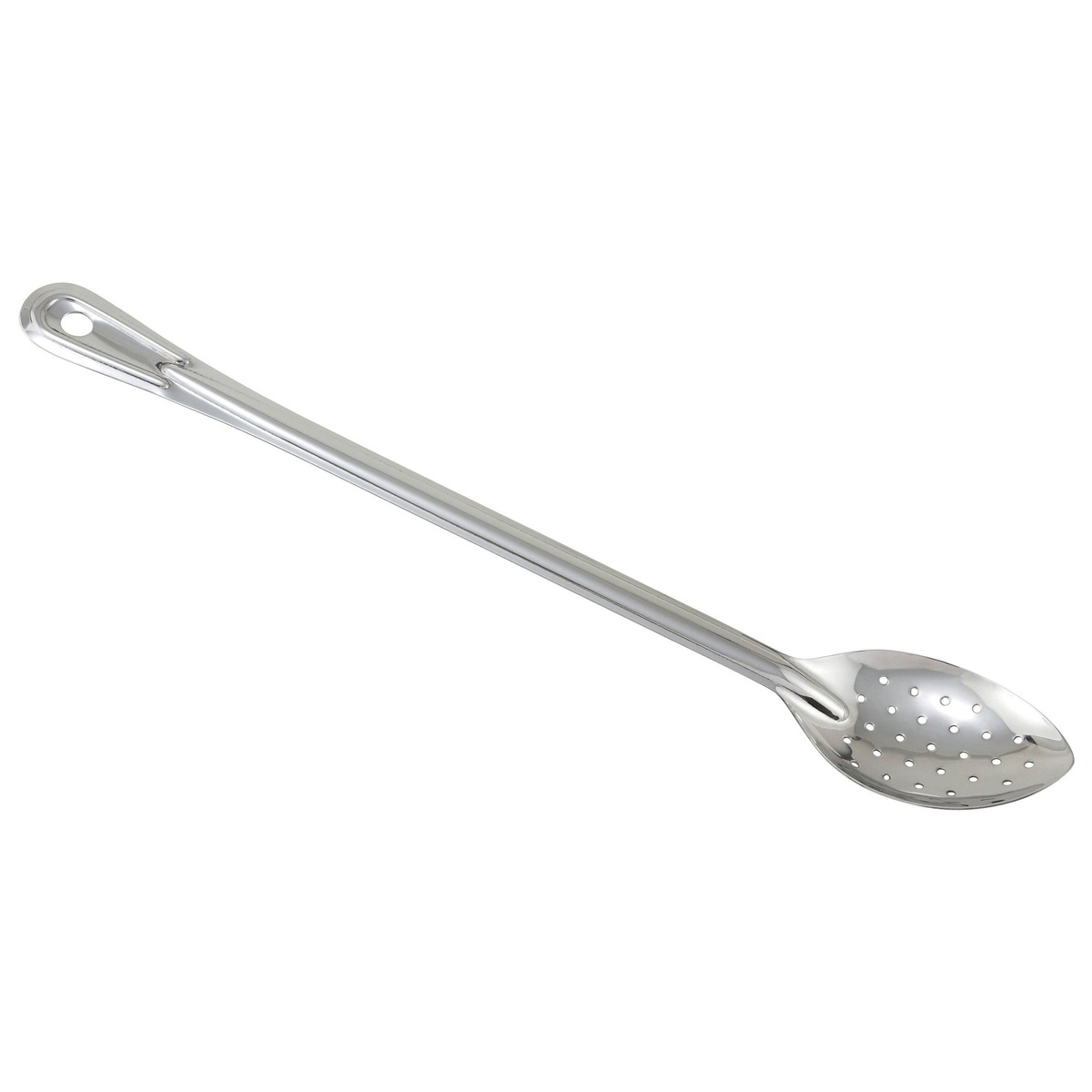 Winco BSPN-18 18-inch one-piece stainless steel perforated basting spoon with long handle and hanging hole