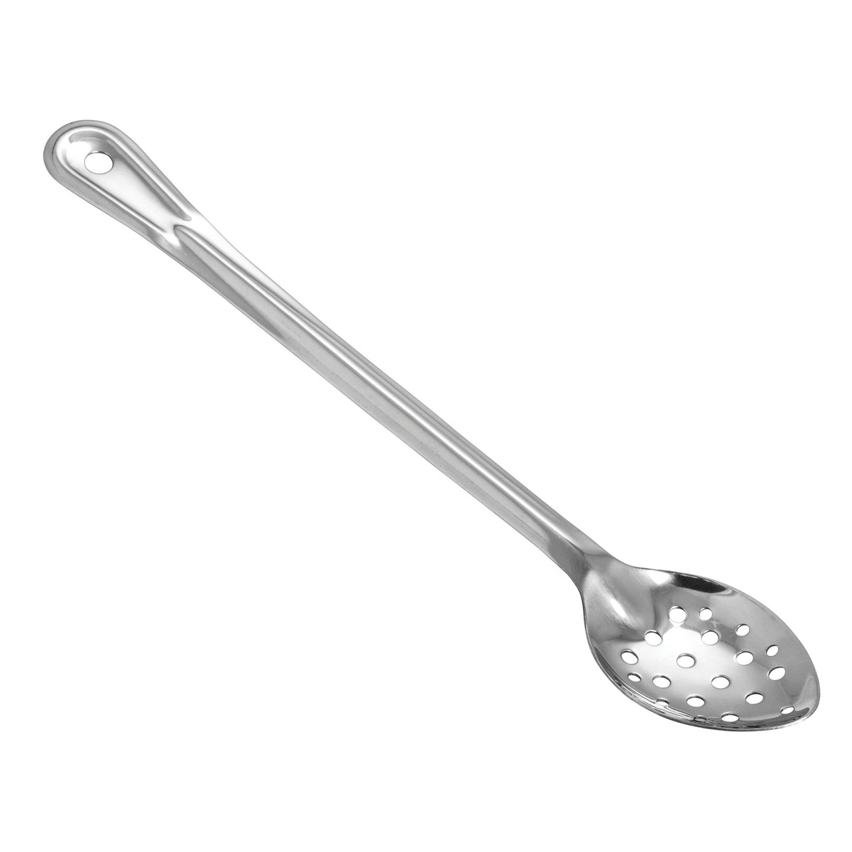 Winco BSPT-15 15-inch stainless steel perforated basting spoon with long handle and hanging hole