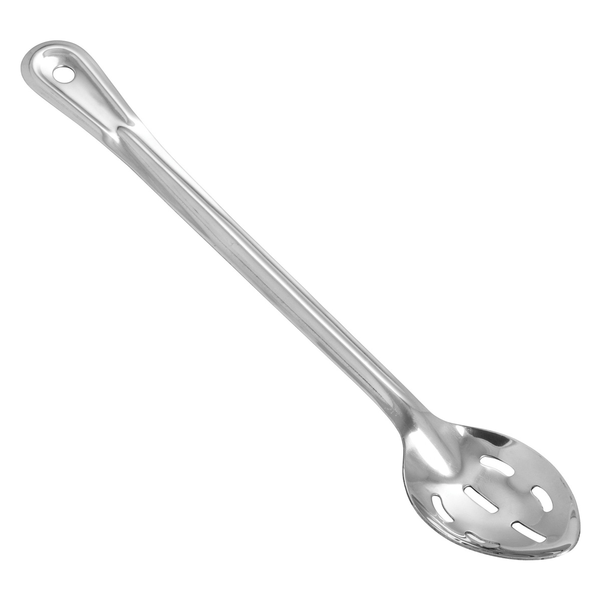 Winco BSST-15H 15-inch stainless steel slotted basting spoon with long handle and hanging hole