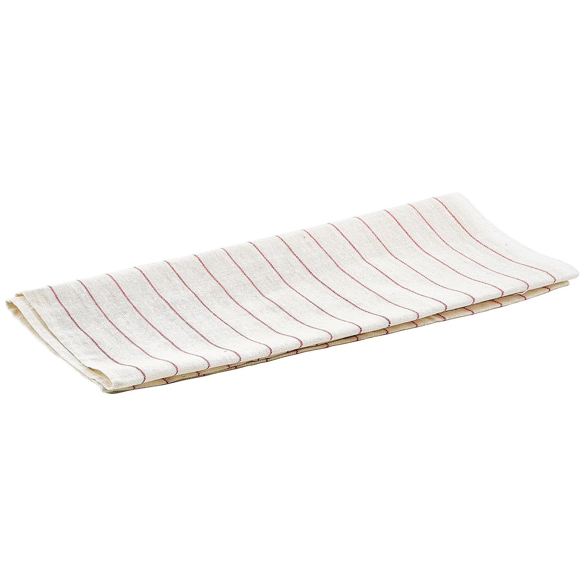Winco BTGP-21 white glass polishing towel with red pinstripes, folded flat
