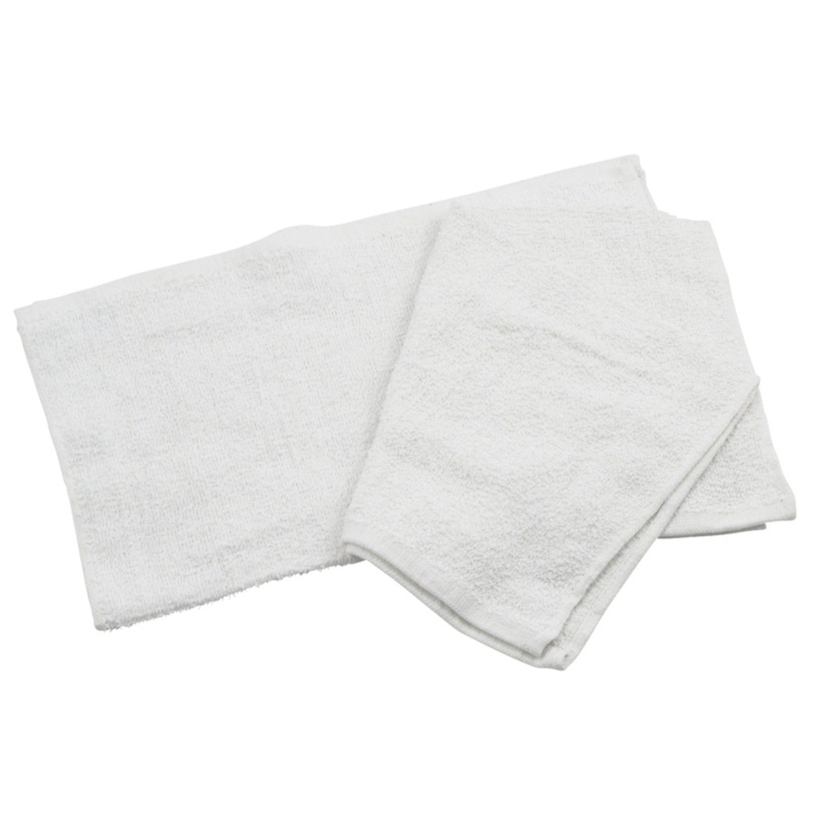 Winco BTW-30 white cotton-blend bar towels folded on a white background