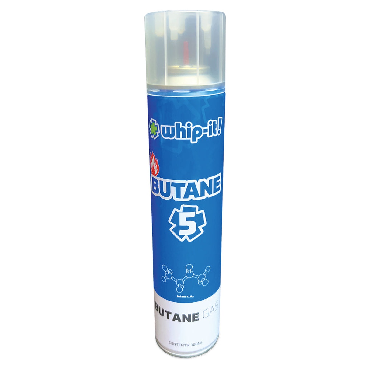 Whip-It! Butane 5 single 300ml canister with clear cap and blue label