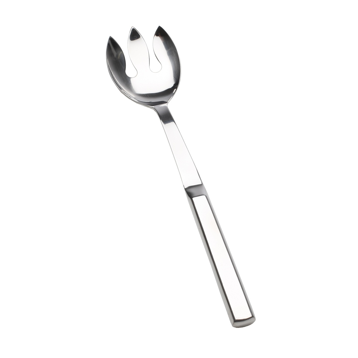Libertyware BUF2 notched buffet serving spoon, angled view highlighting polished stainless steel finish