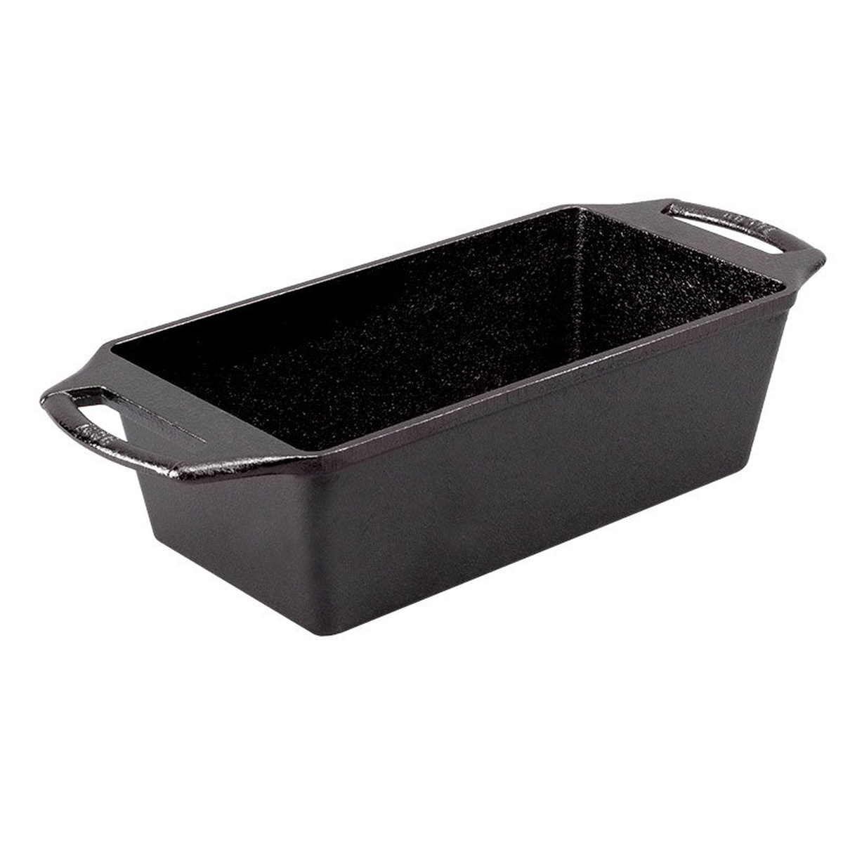 Side view of the Lodge seasoned cast iron loaf pan showing dual handles