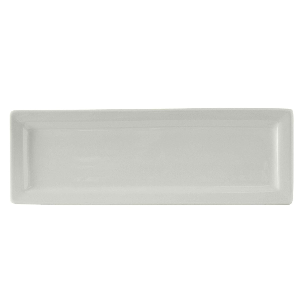 Tuxton BWH-1603 white rectangular china plate, 16 inch by 5.5 inch, top-down view