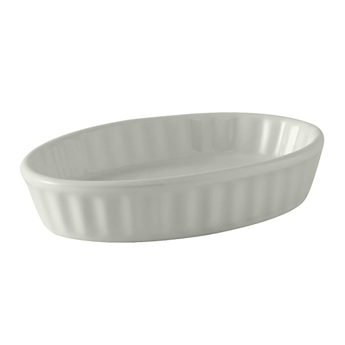 Tuxton BWK-0602 DuraTux 6 oz white oval fluted ceramic creme brulee dish