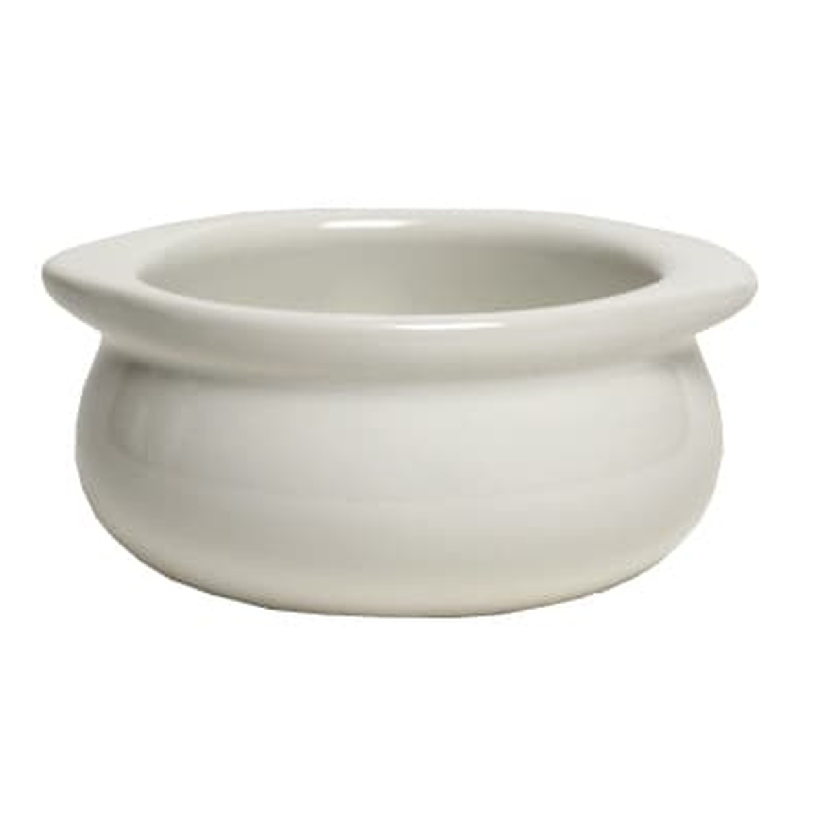 Tuxton BWS-1203 12 oz bright white vitrified china onion soup crock with rolled rim and round form