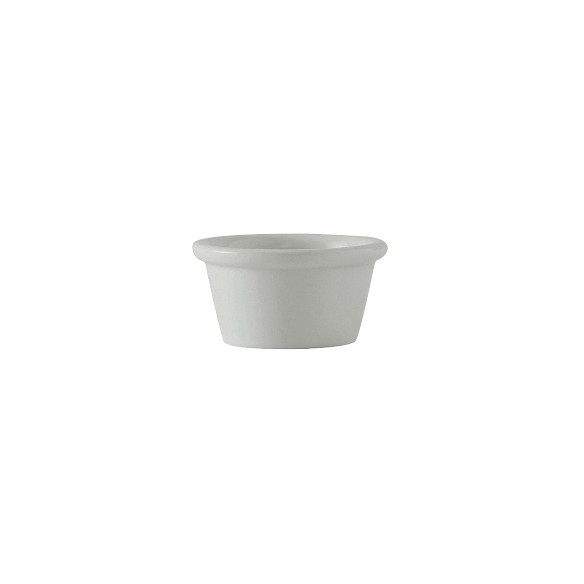 Tuxton white china ramekin with rolled rim, product-on-white studio shot