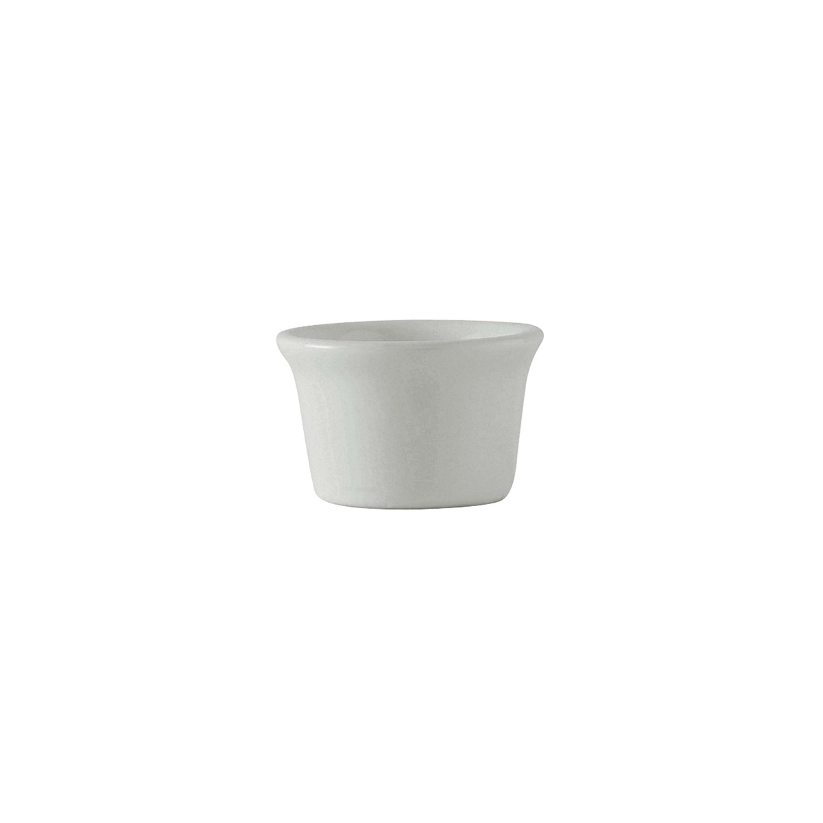 Tuxton white china ramekin with flared rim and tapered body, product-on-white